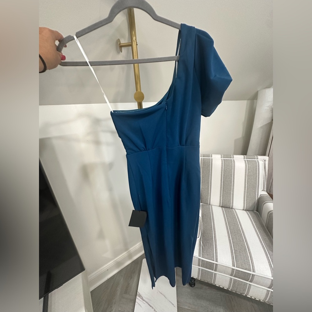 New Lulu's Ultimate Poise Teal Blue One-Shoulder Midi Dress XS X-Small Classy - Picture 7 of 11
